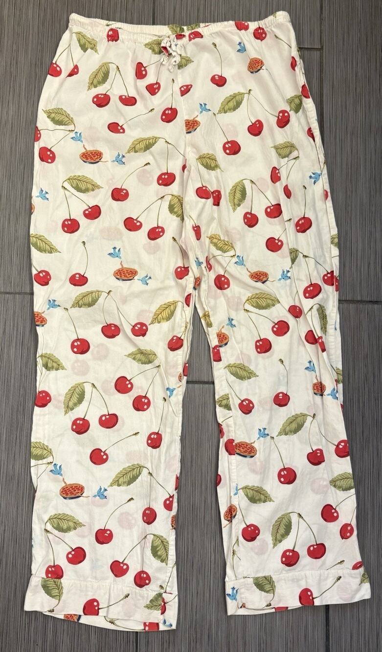 Nick & Nora Cherry Pie Print Pajama Bottoms Size Large Blue Bird Cherries